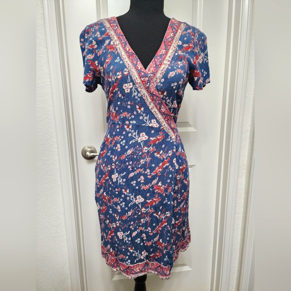 Blue Floral Wrap Dress